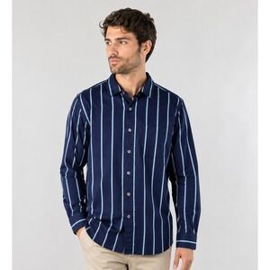 Tommy Bahama Mens Navy Blue Vertical Stripe Long Sleeve Button Down Shirt XL